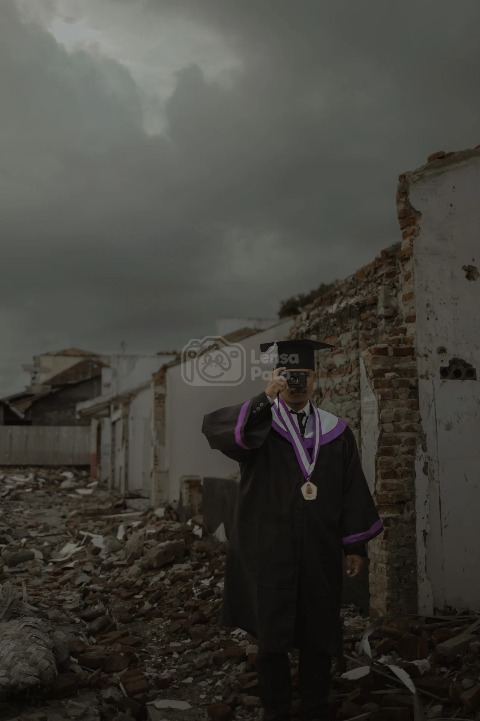 Foto wisuda Marcho Willyam, mahasiswa lulusan Strata 1 (S1) Pendidikan Agama Hindu STAH Santika Dharma Malang, yang diambil di Pasar Banyuwangi